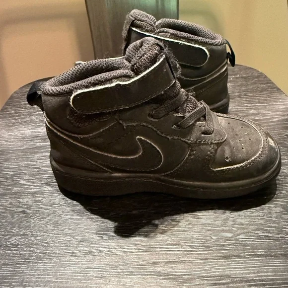 NIKE Shoes Toddler 7C COURT BOROUGH MID 2 Black Leather Sneakers CD7784-001 - Picture 5 of 10